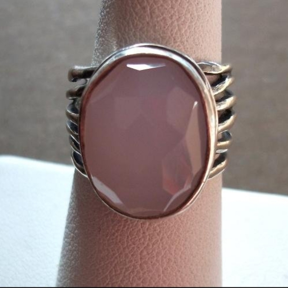 Rare Silpada 925 Sterling Silver Rose Glass Ring R1851